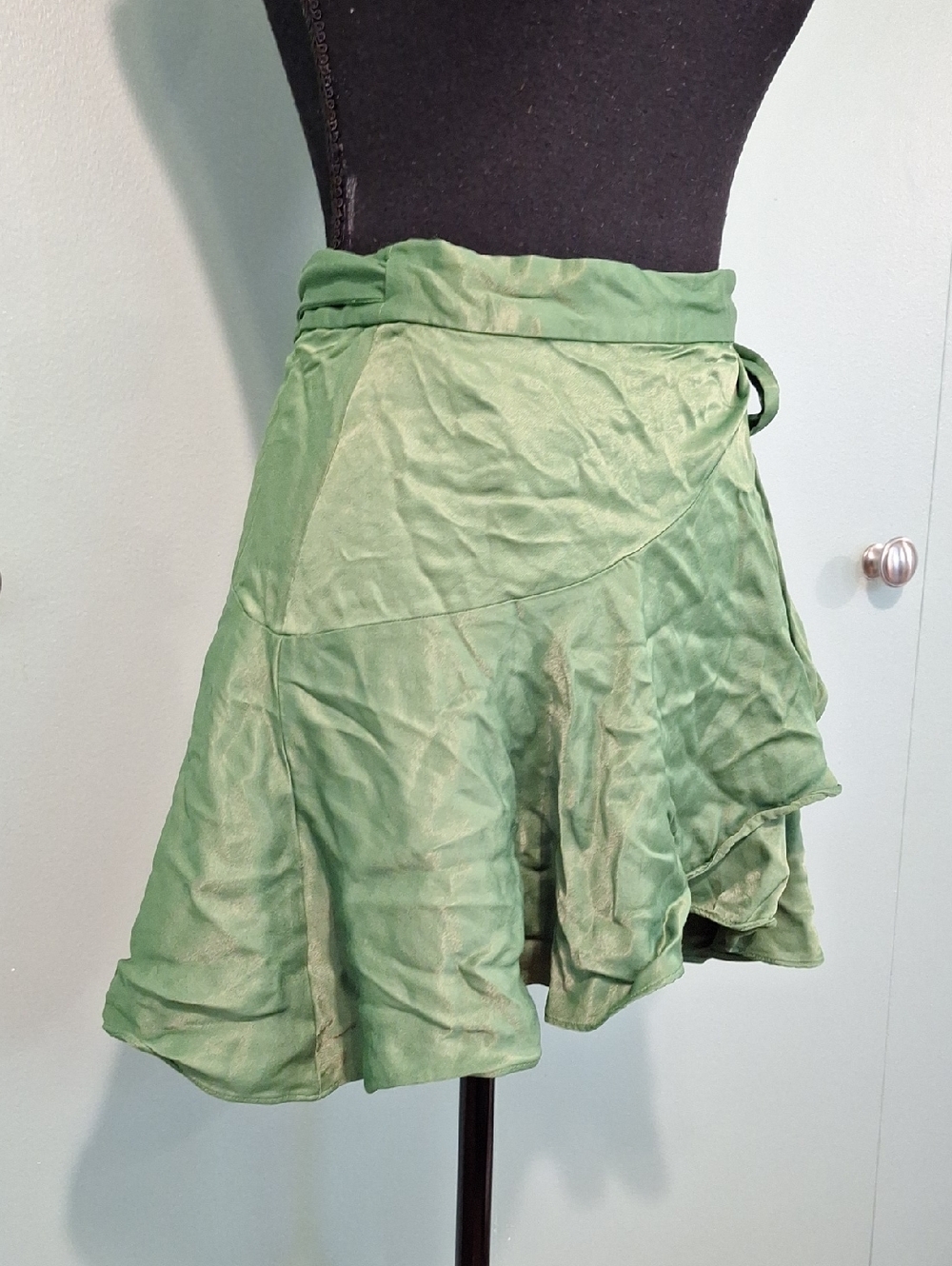Zara Grass Green Shiny Wrap Skirt Size Small Boho Fairycore - Picture 2 of 6